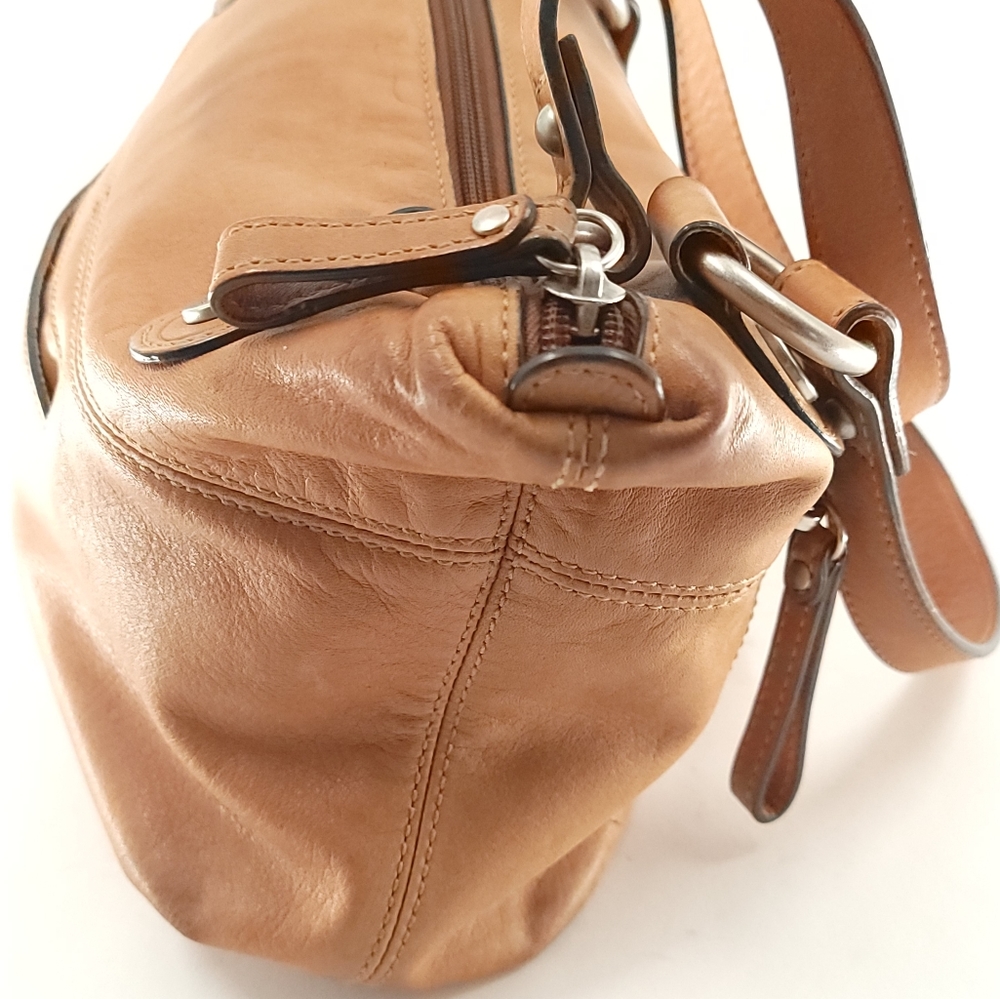 Fossil Shoulder Handbag Tan Leather Distressed Floppy - Picture 5 of 16